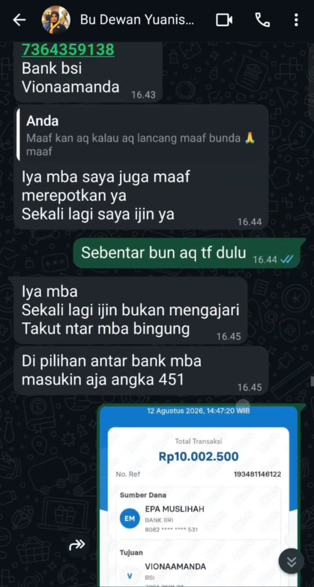 Salah satu bukti komunikasi dengan pelaku penipuan